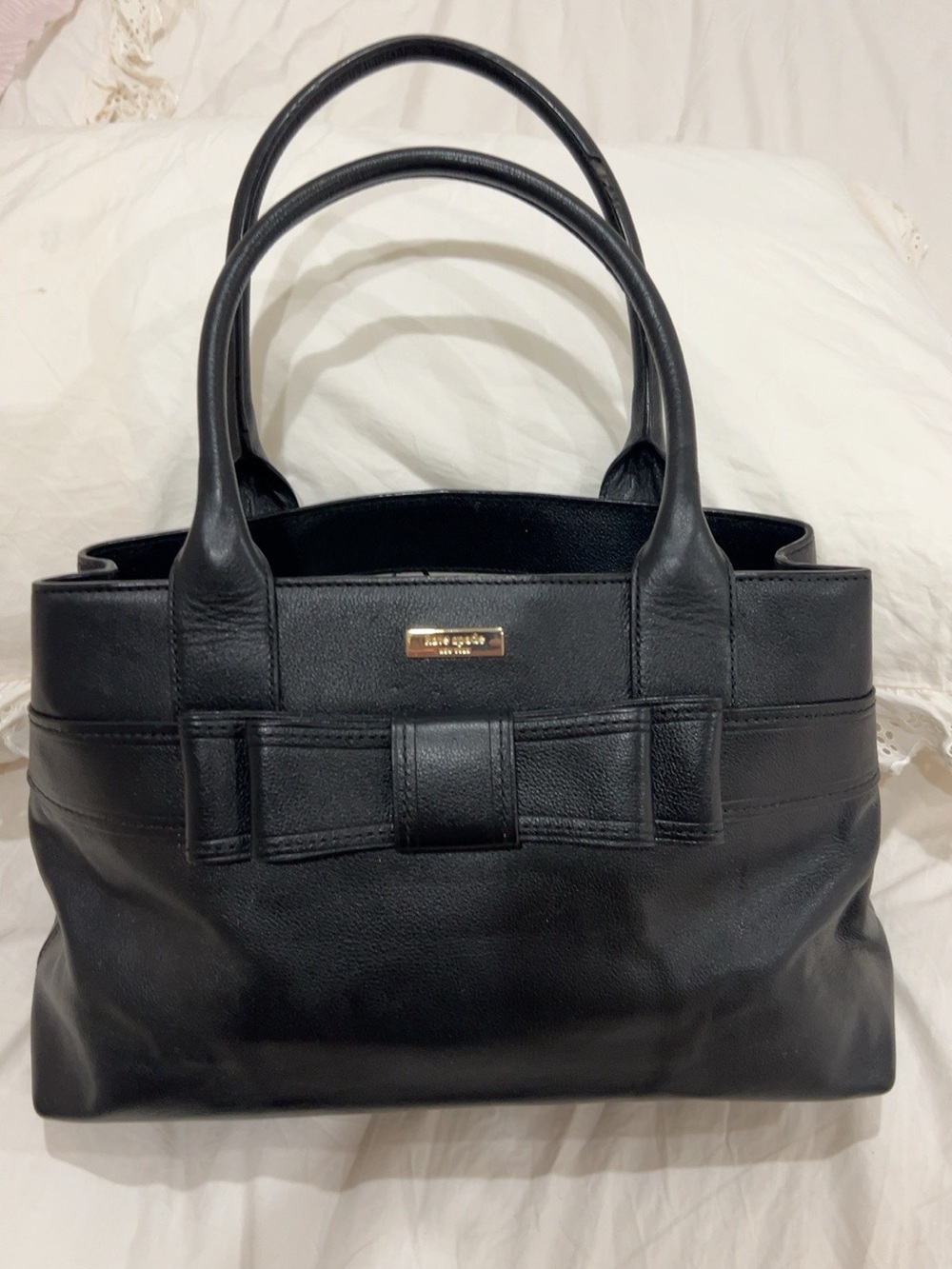Kate Spade New York Black Leather Bow Tote Handbag WKRU1455